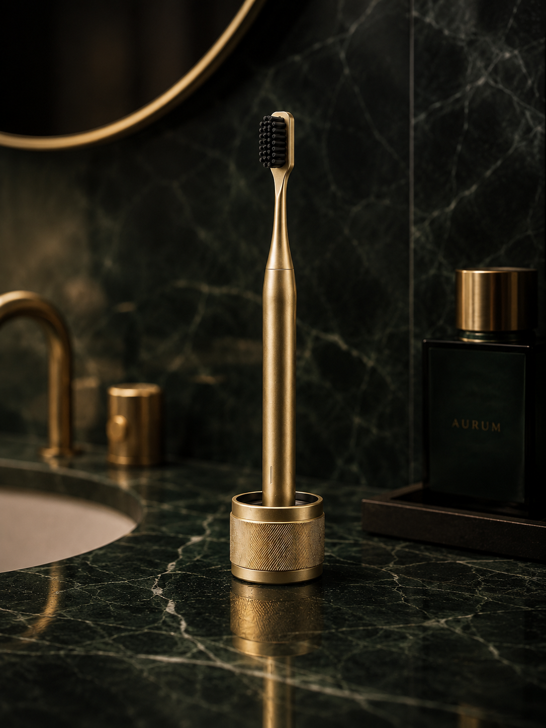 DROMEDA premium metal travel toothbrush with brushed case and stand